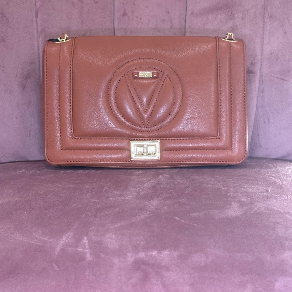 Valentino By Mario V Beatriz Signature Leather Shoulder Bag in a brown/lava